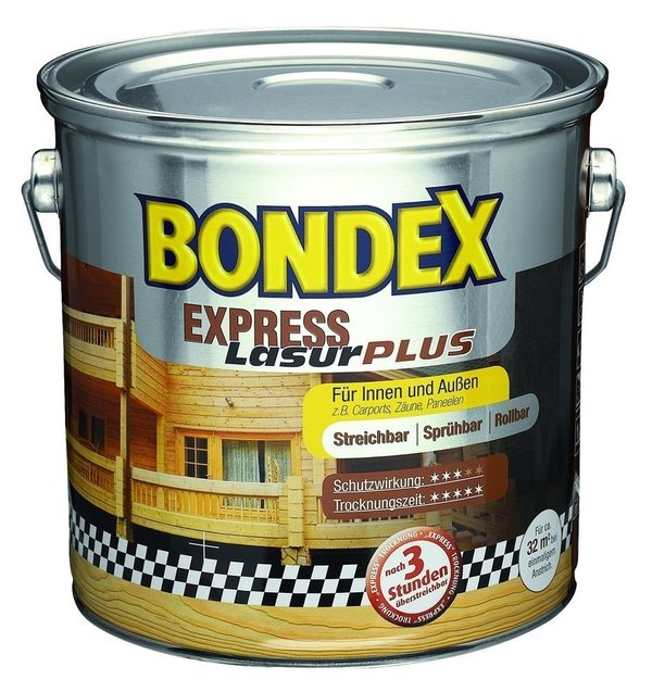 BONDEX Express Holzlasur Plus,Holzschutzlasur für Hölzer im Innen- u. Aussenbereich